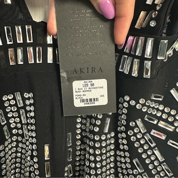 AKIRA Black and Silver Embellished Rhinestone Romper NWT - Picture 3 of 5